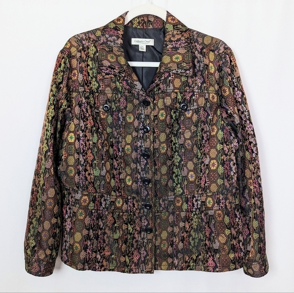 Coldwater Creek sz XLP Embroidered Jacket Button Blazer Vintage 90s Boho Hippie - Picture 1 of 10